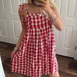Old Navy Red and White Gingham Tie-Shoulder Sundress